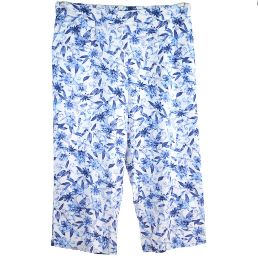 Christopher & Banks Capri Pant Size XL or XL Petite Blue Floral Pull On NWT